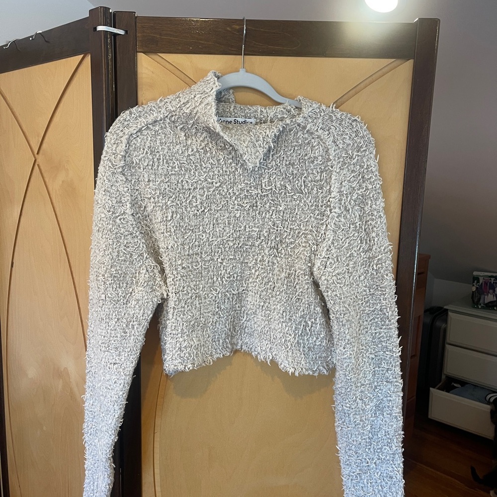 Acne Studios Kiga Textured Cream Cropped Sweater